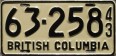 Nummernschilder / Kfz-Kennzeichen Kanada 1943 1940er British Columbia