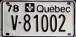 Nummernschilder / Kfz-Kennzeichen Kanada 1978 1970er Quebec