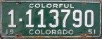 Nummernschilder / Kfz-Kennzeichen USA 1951 1950er Colorado CO